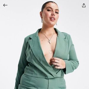 Cropped blazer in teal
